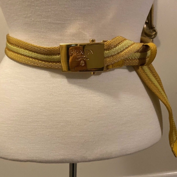 Prada Yellow Canvas Adjustable Belt Sz 80 S M - Picture 1 of 8